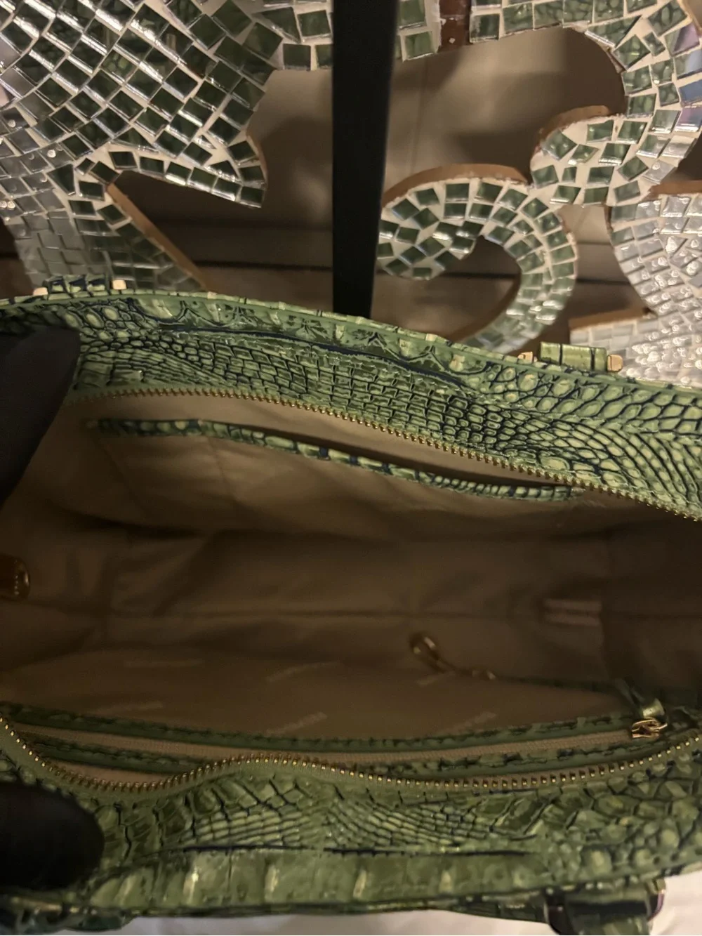 ⭐️Brahmin Green Croc-Embossed Satchel